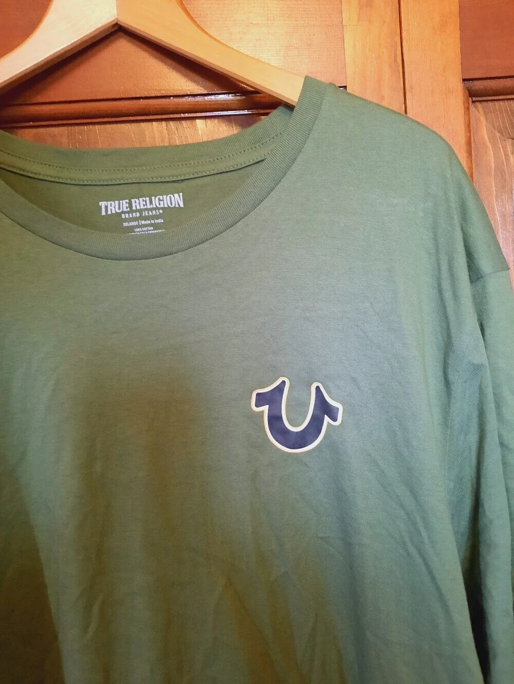 True Religion 100% Cotton Olive Green Graphic Logo Short Sleeve T-shirt Size 3XL